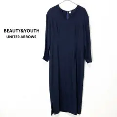 【UNITED ARROWS】　ネイビー 長袖 ひざ丈ワンピース　美品