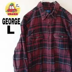 USA古着 GEORGE ネルシャツ　L ワインレッド　ブラック