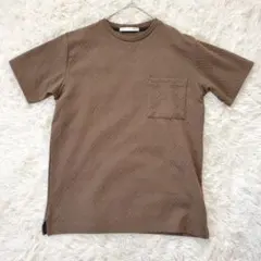 イッカ 半袖 ヘリンボーン柄 Tシャツ ブラウン（M） 上品 大人カジュアル