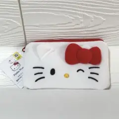 韓国 ダイソー ハローキティ ポーチ 中 ホワイト 赤リボン
