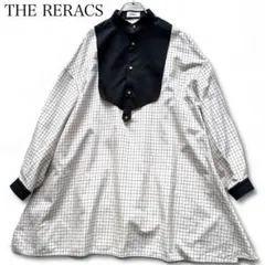 THE RERACS ビブフロントロングシャツ ワンピース 金ボタン 格子柄