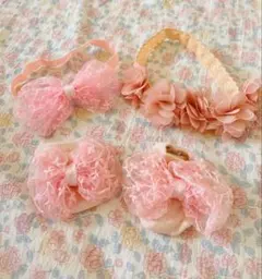 ヘアアクセサリーセット ピンク 4点　0-6か月