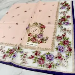ChristianDior 大判 ハンカチ スカーフ ピンク お花柄