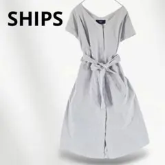 SHIPS ストライプシャツワンピース綿100％ベルト付き 比翼フレンチスリーブのサムネイル