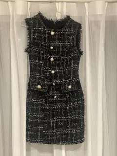 黒 ツイード ノースリーブドレス