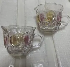曽我ガラス？　カップ2個　色ガラス 金縁グラス