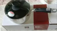 【未使用】ラ・べットラ　ステンレス片手鍋 18cm ガラス蓋付きのサムネイル
