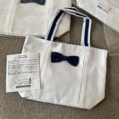 ミニ　ハンドバッグ　リボン　ネイビー×ホワイト