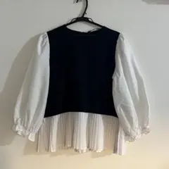 ZARA 長袖シャツ 黒と白 プリーツ裾