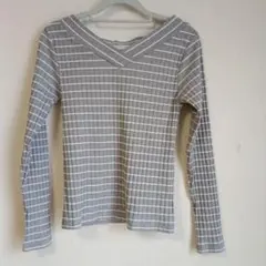 アメリカンホリック【M】Vネック　ボーダーキルティングカットソー　薄手　長袖