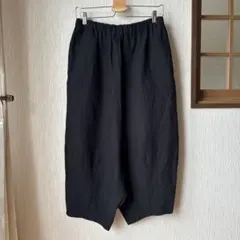中川政七商店 リネンガウチョパンツ サイドポケット ウエストゴム 黒