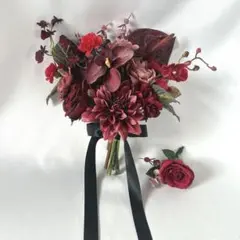 アーティフィシャルフラワー　結婚式　クラッチブーケ　前撮り　お色直し　ボルドー