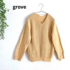 グローブ　Vネック ニットセーター ラメ混　シンプルカジュアル　イエロー　L