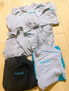 Kubotaクボタ作業着　夏用ポリ長袖上下セットと半袖ポロシャツ4点のセット全て