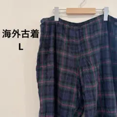 チェック柄カジュアルパンツ　L ズボン　グリーン　チェック　海外古着