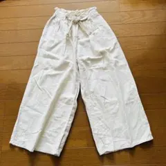 GU ワイドパンツ 130 ホワイト ウエストゴム キッズ 女の子 夏 薄手