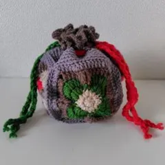 多色グラニースクエア巾着袋　ハンドメイド　秋冬バッグ