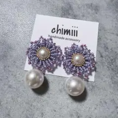 No.818 フラワー　お花　ビーズ刺繍　ピアス　イヤリング　パール