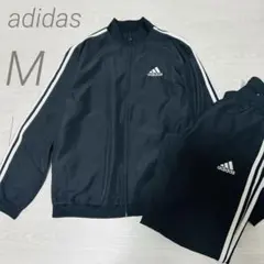 adidasアディダス　セットアップ M 黒 ナイロン トラックスーツ 3本線
