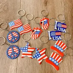【12個セット】ラバーキーホルダー アメリカ国旗モチーフ