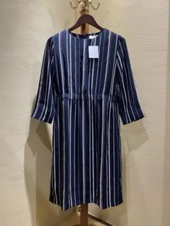 ネイビー ストライプ 七分袖 ワンピース　アルファキュービック