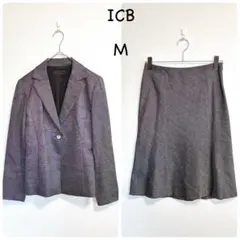ICB スカートスーツ 上下セット 4 グレー系 シルク混 ウール テーラード