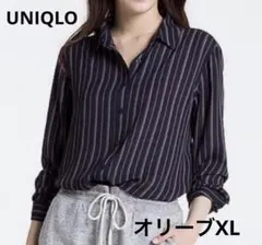 オリーブ★UNIQLO エアリーストライププリントブラウス XL 新品未使用のサムネイル