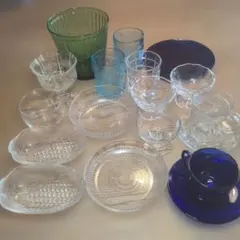 ガラス食器セット　 透明・青・緑