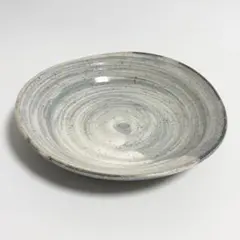 未使用 陶器 プレート グレー 渦巻き 20cm 箱付き 和食器
