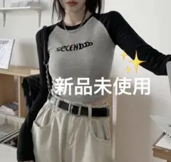 クロップド長袖Tシャツ グレー ブラック Y2K 韓国 春服のサムネイル