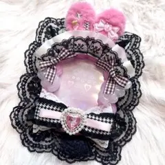 B8 トレカケース　ホイップデコ　うさみみ ピンク黒レース