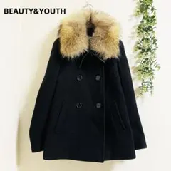 ビューティー＆ユース　ファー付Pコート M 黒　ファー取り外し　高級感　上品✨