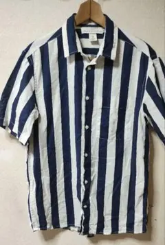 H&M ストライプ 半袖シャツ ネイビー ホワイト Mのサムネイル