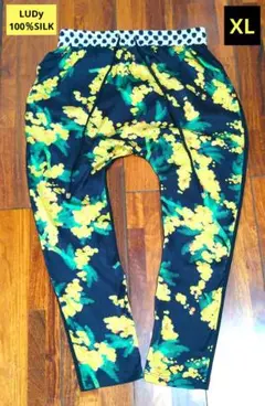 サルエルパンツ　シルク100％　絹　花　水玉　個性的　一点物　大きいサイズ　XL