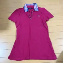 トミーヒルフィガー　ピンク 半袖ポロシャツ チェック襟