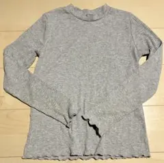 グレー リブ編み 長袖Tシャツ レディース