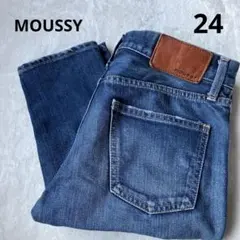 MOUSSY ウォッシュ加工　デニム　24インチ　フライボタン　牛革パッチ