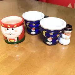 6 カップ　クリスマス　サンタクロース　雪だるま　スノーマン　瀬戸物　陶器