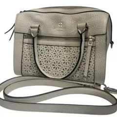 ケイトスペード ハンドバッグ 2way 白 レザー パンチング 花