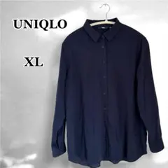 美品 ユニクロ レーヨン ブラウス 長袖 XL とろみシャツ ネイビー 洗えるのサムネイル