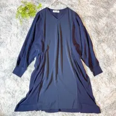 ジョルジュレッシュ 38 ワンピース 異素材切替 紺 Vネック 通勤 洗える