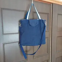 【ハンドメイド品】ネイビー キャンバストートバッグ ショルダー付き