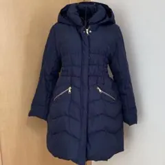 ネイビー フード付き ダウンジャケット　Lサイズ　レディース