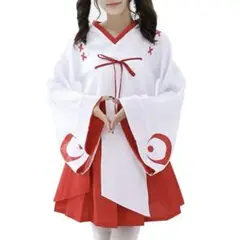 クリアストーン 巫女さん風コスプレセット 髪飾り付き 白×赤のサムネイル