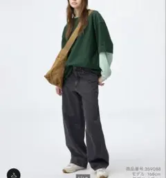 【GU】新品未使用タグ付き　バレルレッグジーンズ Lサイズ　グレー