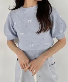 OLIVE des OLIVE リボン刺繍ニット