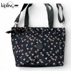 Kipling 2wayショルダーバッグ 花柄 ネイビー モンキーチャーム付