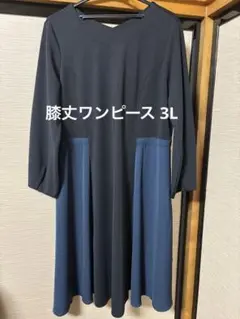ネイビー Vネック 膝丈ワンピース 3L