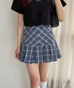 NICE CLAUP ボックスプリーツミニスカパン ネイビー