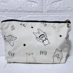ハンドメイド ポーチ くま 小物入れ ドット柄 白 黒